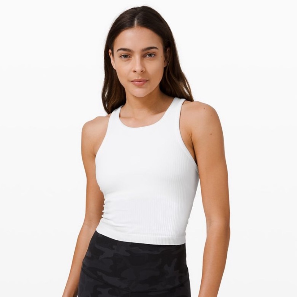 Lululemon white Ebb to street cropped racerback tank. Size 8